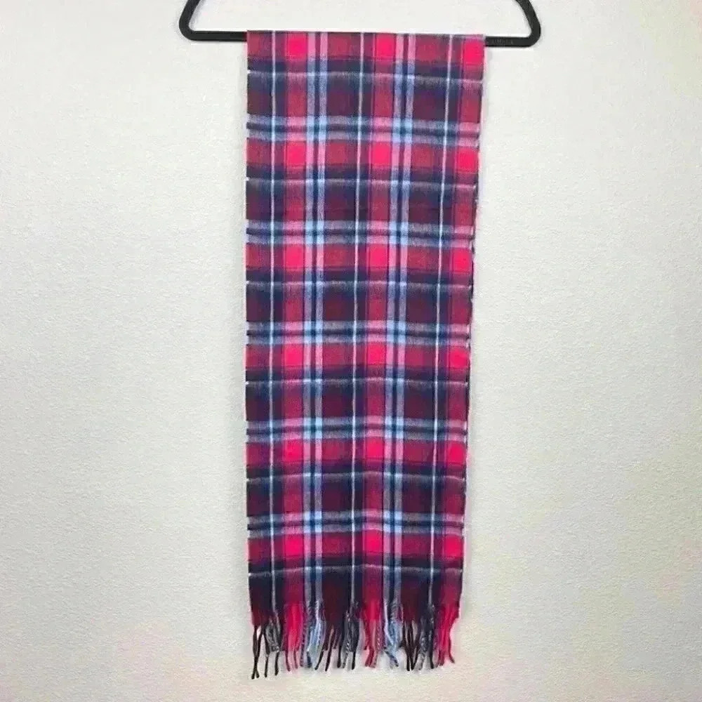 VTG Angora Lambsool Plaid Fringe Rectangle Scarf